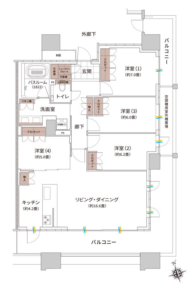 ザ・ライオンズ枚方光善寺タワーの間取り図　Q：4LDK+SIC