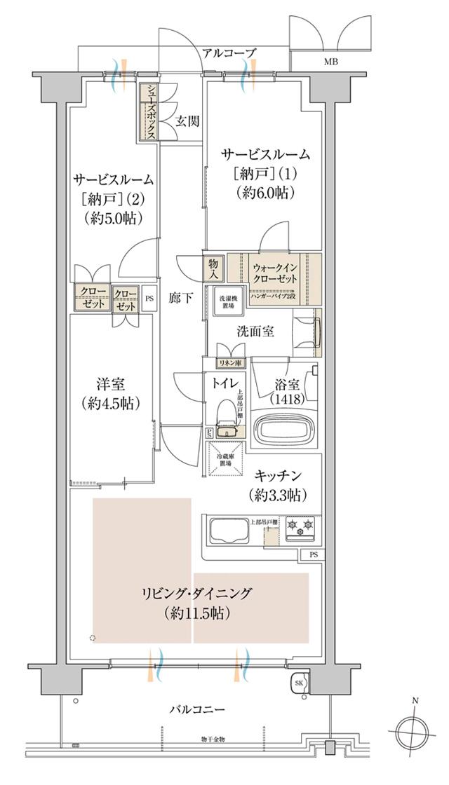 プレディア京都桂御所の間取り図　SB：1LDK+2S+WIC