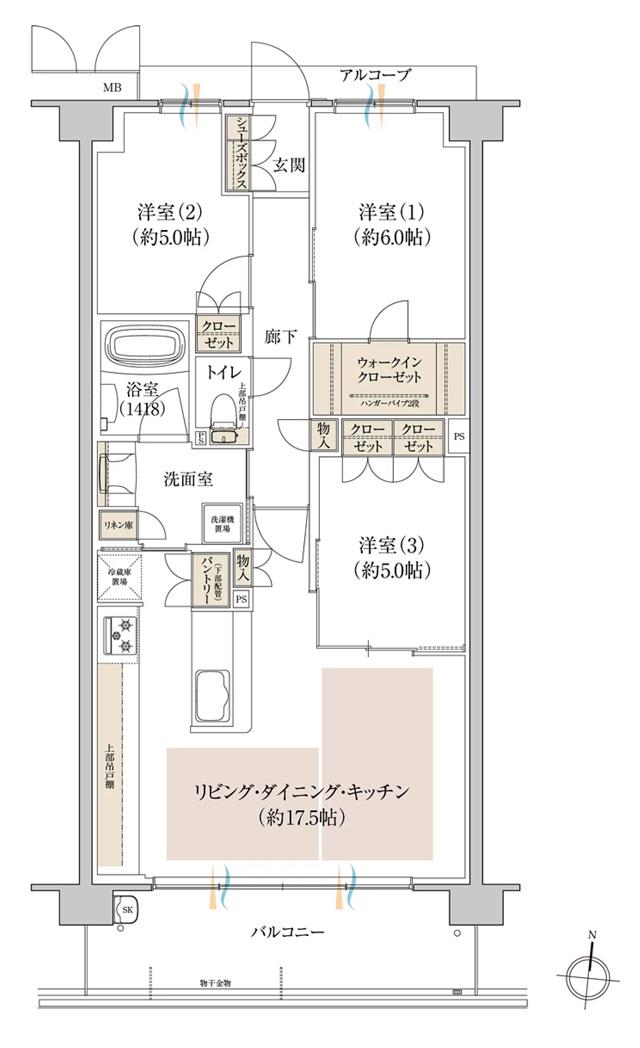 プレディア京都桂御所の間取り図　SE：3LDK+WIC