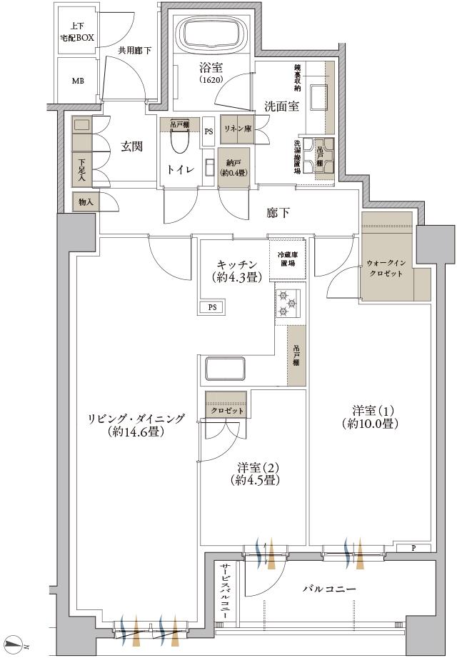 Brillia(ブリリア) 夙川松園町の間取り図　D：2LDK＋WIC