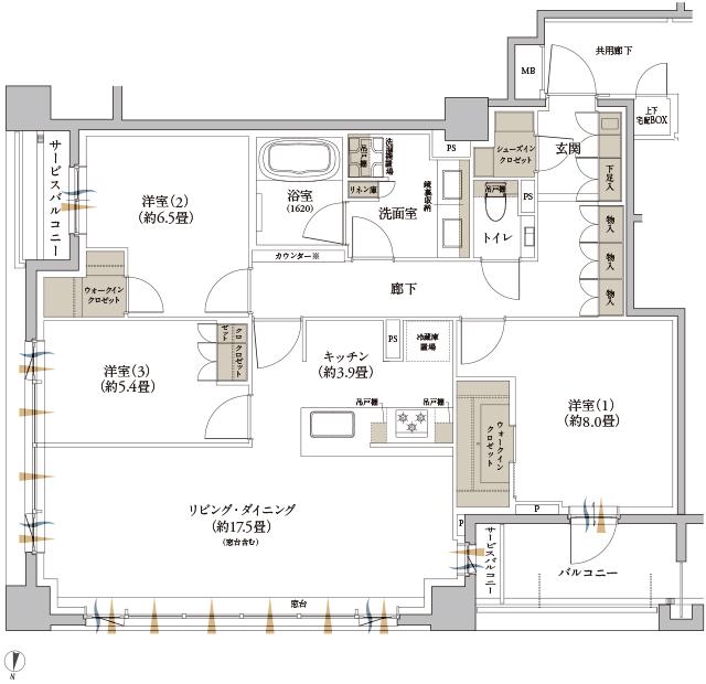 Brillia(ブリリア) 夙川松園町の間取り図　E：3LDK+2WIC+SIC