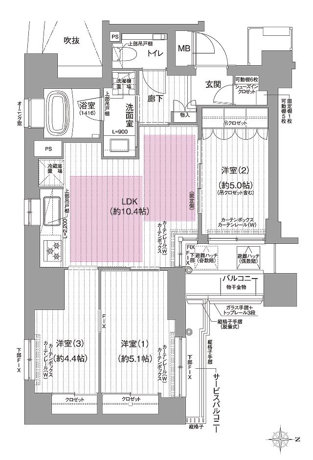イーグルコート京都烏丸御池の間取り図　C：3LDK