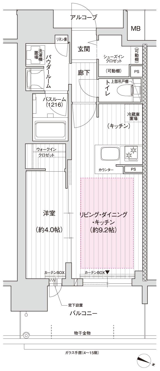 ソルプレサンス 三国レジデンスの間取り図　B1：1LDK+WIC+SIC