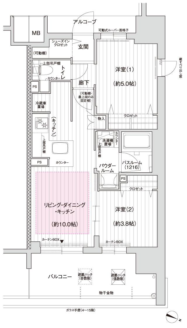 ソルプレサンス 三国レジデンスの間取り図　D：2LDK+SIC