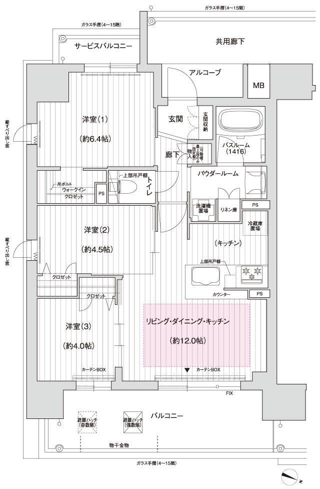 ソルプレサンス 三国レジデンスの間取り図　A：3LDK+WIC