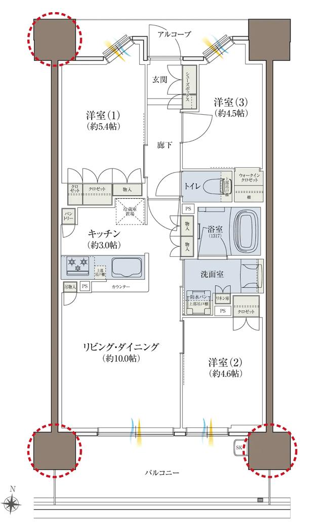 カサーレ城東セントラルプレイスの間取り図　C：3LDK+WIC