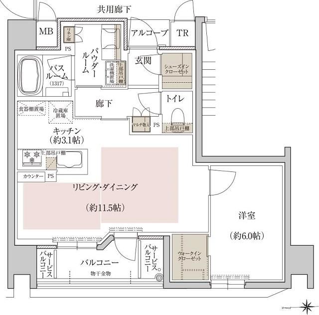 プレミスト京都 二条城北の間取り図　I：1LDK+WIC+SIC