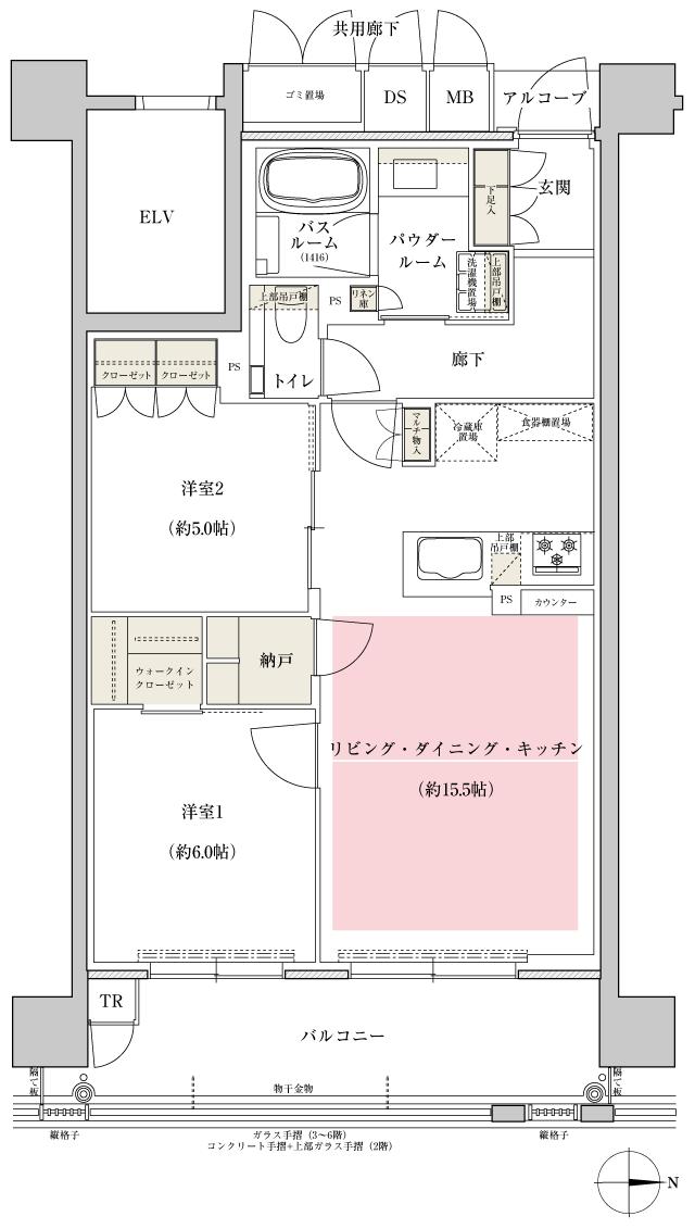 プレミスト京都 二条城北の間取り図　M：2LDK+N+WIC