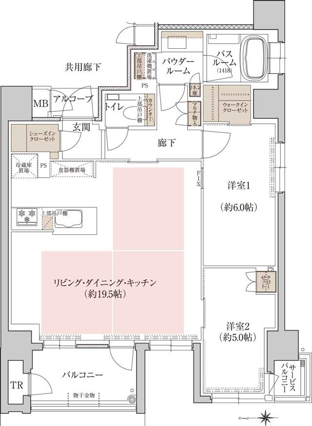 プレミスト京都 二条城北の間取り図　Kタイププランセレクト2：2LDK+WIC+SIC