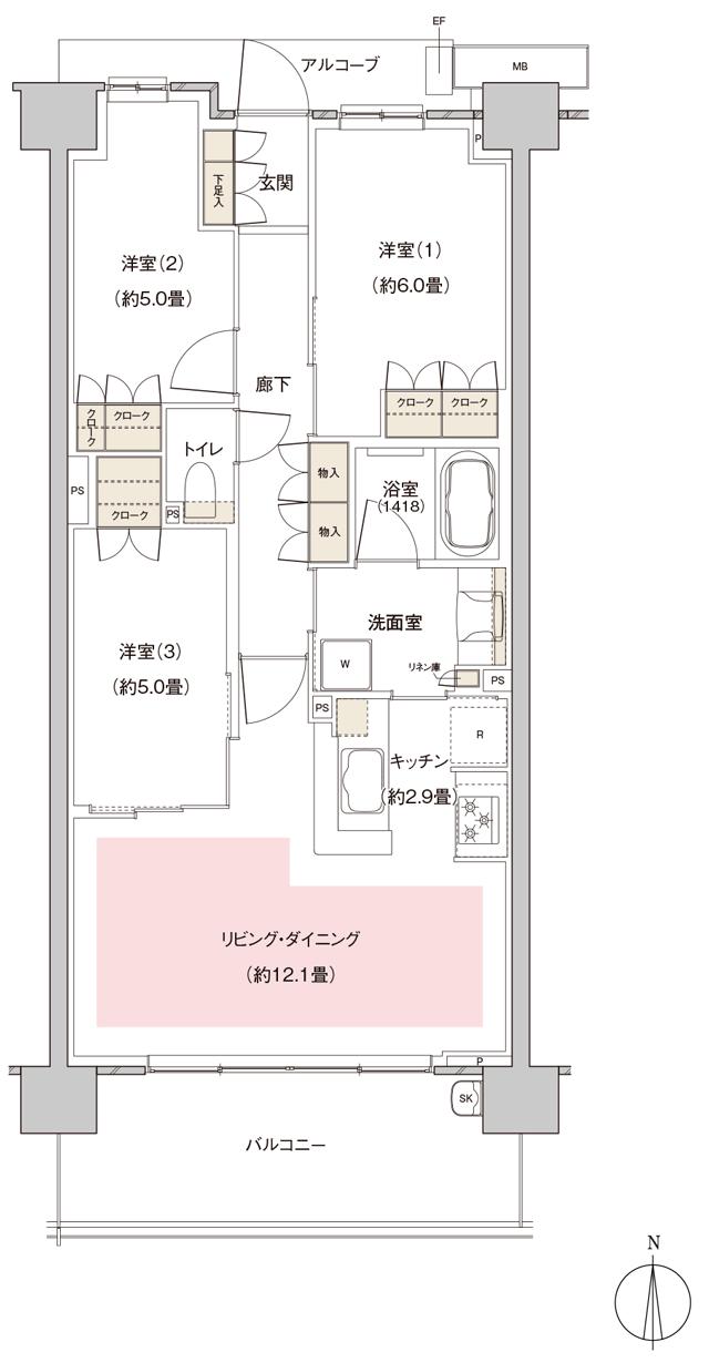 パークホームズ伊丹稲野ガーデンスクエア ステーションゲートの間取り図　70Bc：3LDK