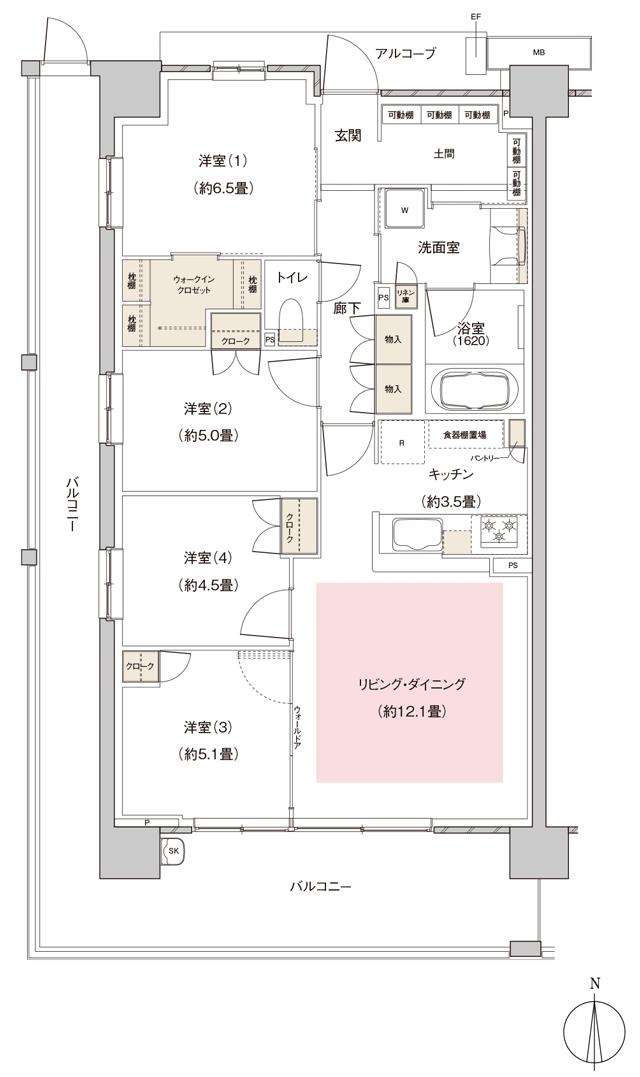 パークホームズ伊丹稲野ガーデンスクエア ステーションゲートの間取り図　85Ab：4LDK+WIC