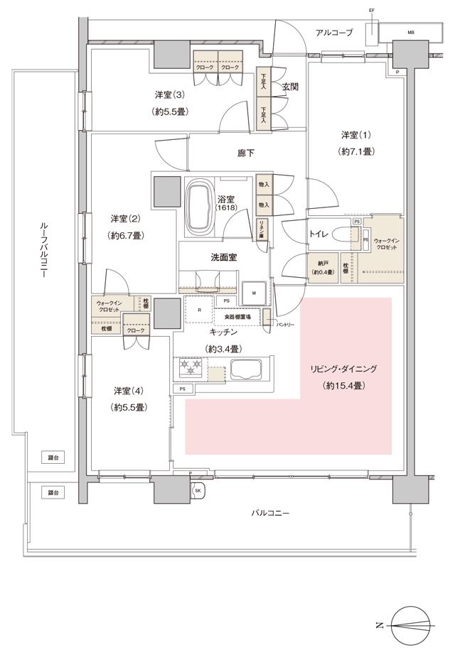 パークホームズ伊丹稲野ガーデンスクエア ステーションゲートの間取り図　98Aar：4LDK+2WIC+N