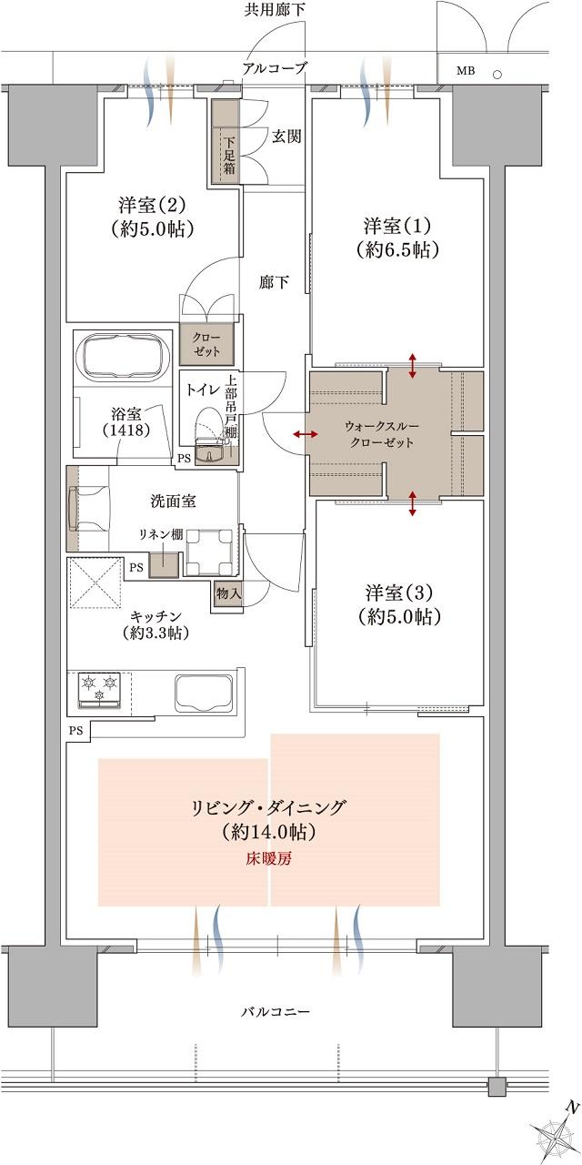 プラネスーペリア グラン大津瀬田の間取り図　I：3LDK+WTC