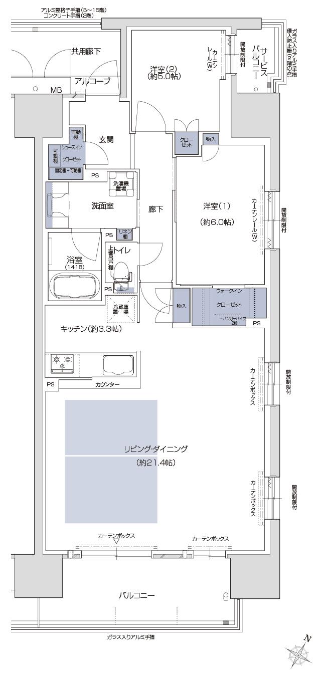 プラネスーペリア グラン大津瀬田の間取り図　Mメニュー1：2LDK+WIC+SIC