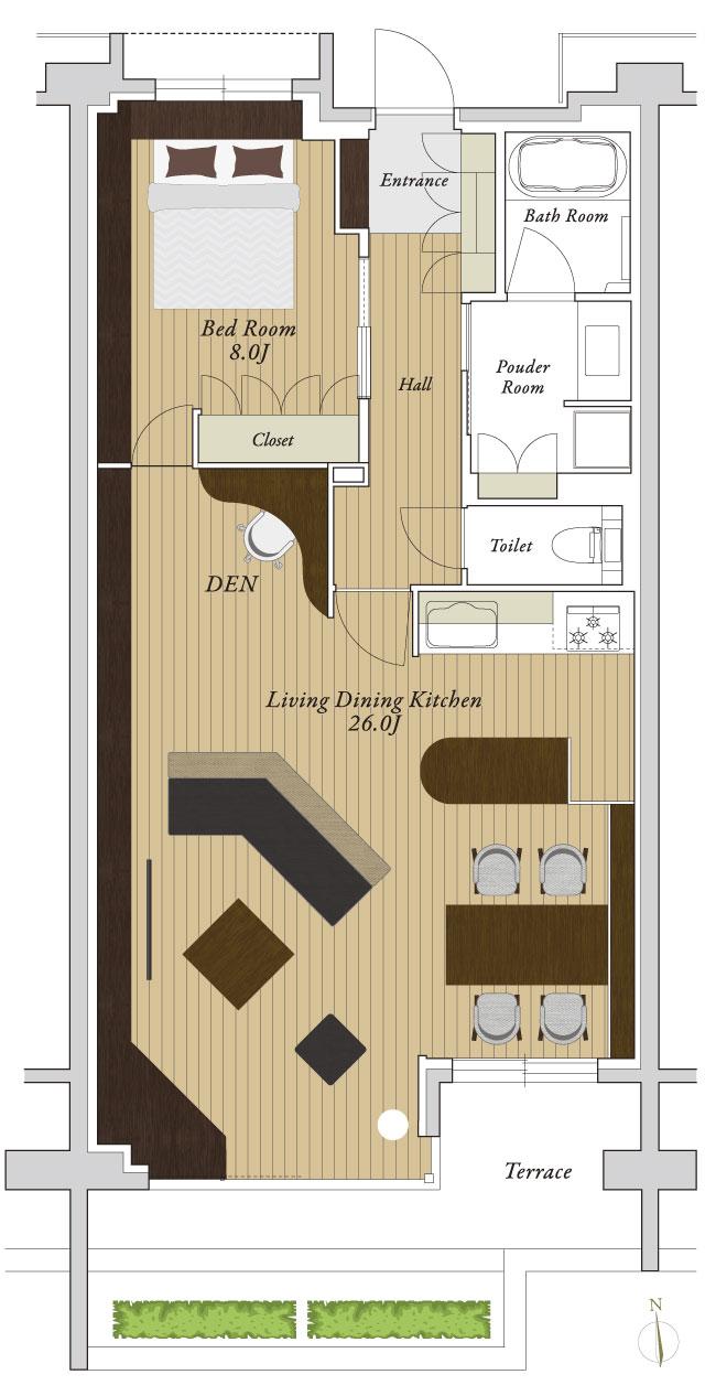 J.GRAN THE HONOR 下鴨糺の杜の間取り図　109：1LDK