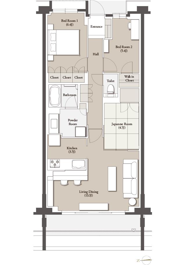J.GRAN THE HONOR 下鴨糺の杜の間取り図　104：3LDK＋WIC