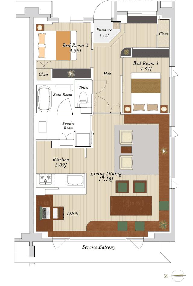 J.GRAN THE HONOR 下鴨糺の杜の間取り図　235：2LDK