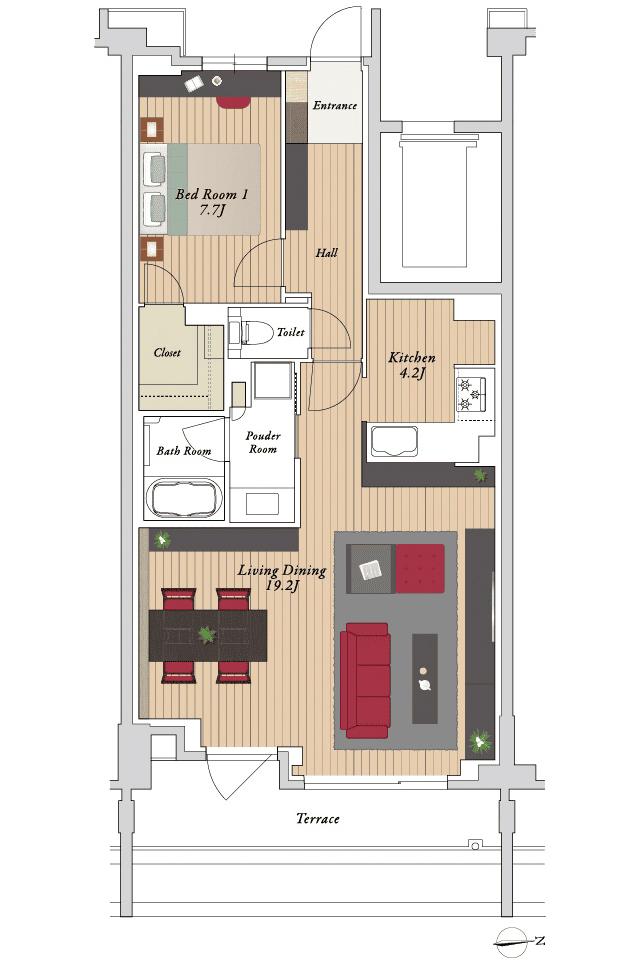 J.GRAN THE HONOR 下鴨糺の杜の間取り図　114：1LDK+WIC
