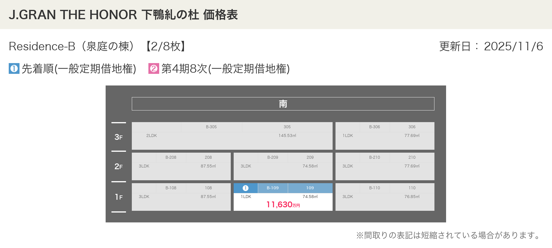 J.GRAN THE HONOR 下鴨糺の杜の価格表