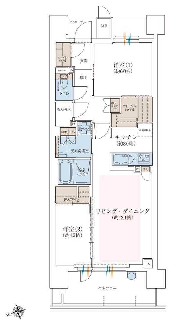 ジオ三田の間取り図　WC：2LDK