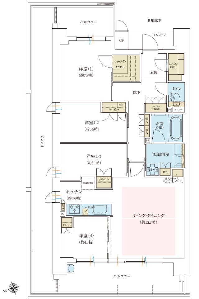 ジオ三田の間取り図　WA-1：4LDK