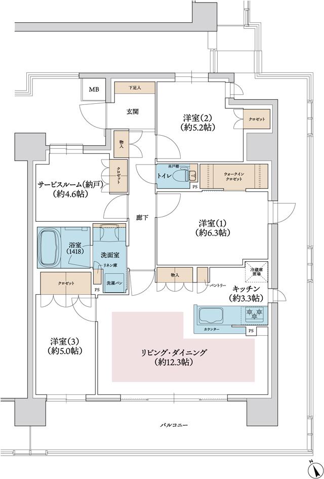 ジェイグラン羽衣の間取り図　S：3LDK+S+WIC