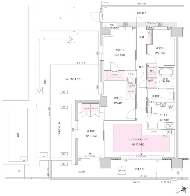 ジェイグラン羽衣の間取り図　Dr：4LDK+N+2WIC