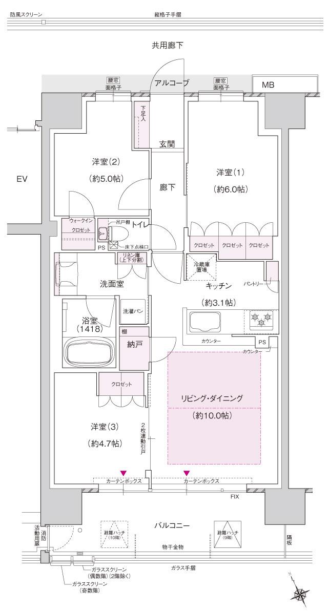 ジェイグラン羽衣の間取り図　I：3LDK+N+WIC