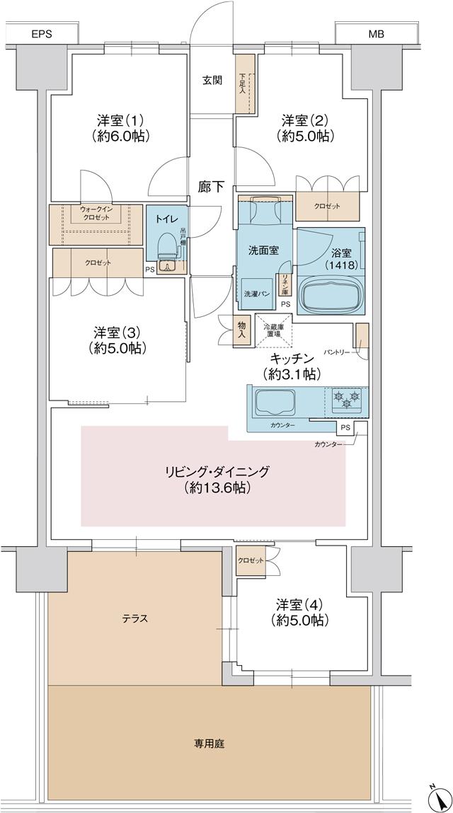 ジェイグラン羽衣の間取り図　Mg：4LDK+WIC
