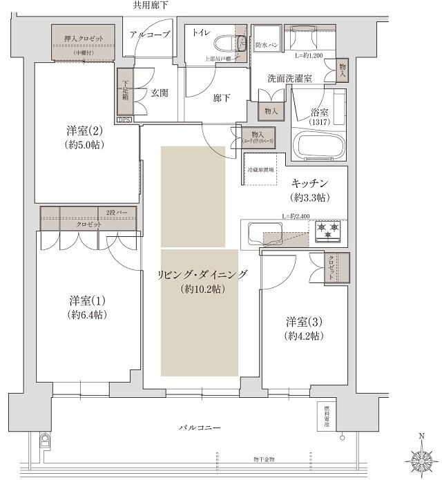 ジオタワー宝塚 グランレジスの間取り図　N-70F：3LDK