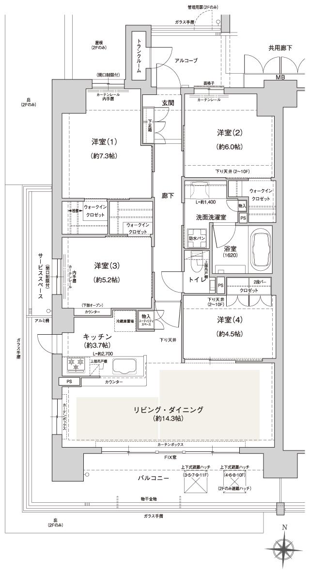 ジオ川西多田 ブライトサイトの間取り図　A：4LDK