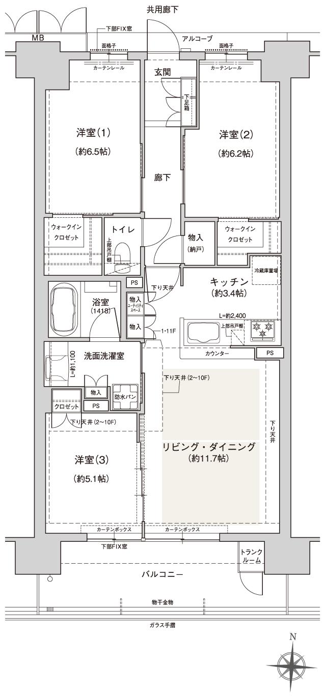 ジオ川西多田 ブライトサイトの間取り図　E1：3LDK