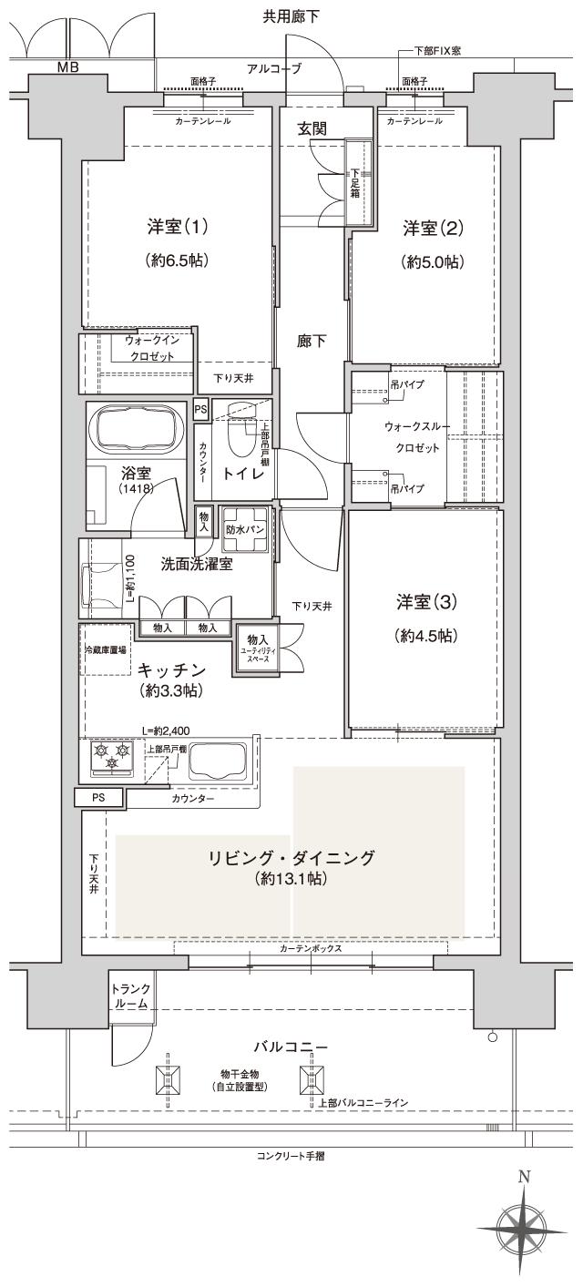 ジオ川西多田 ブライトサイトの間取り図　Fg：3LDK