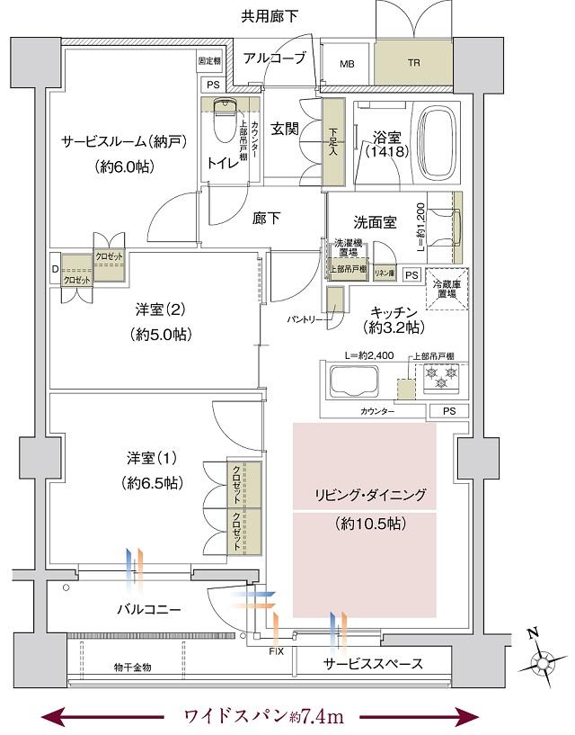 ウエリス京都 東山五条通の間取り図　M：2LDK+S