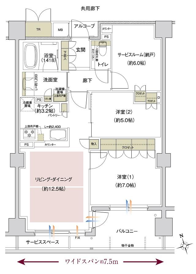 ウエリス京都 東山五条通の間取り図　D：2LDK+S