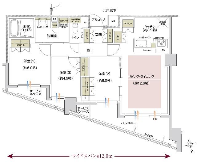 ウエリス京都 東山五条通の間取り図　F：3LDK