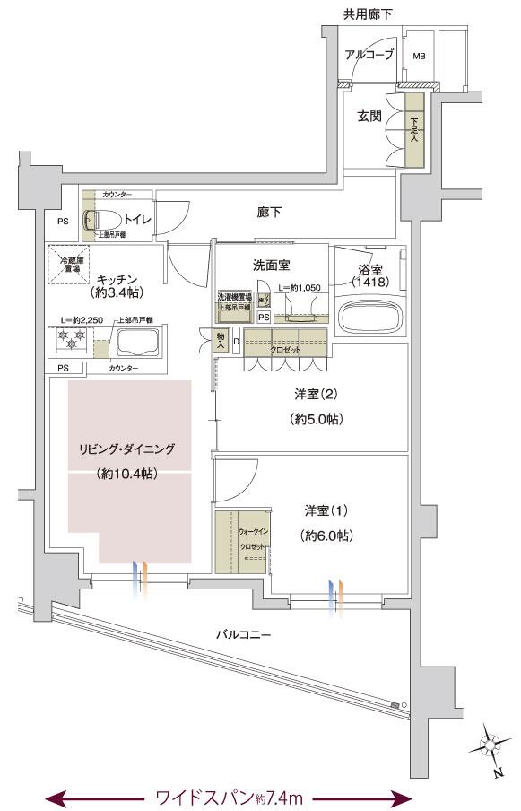 ウエリス京都 東山五条通の間取り図　H：2LDK