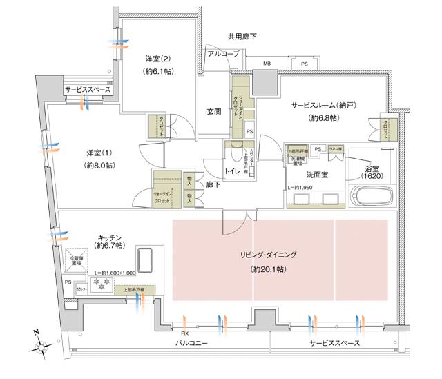 ウエリス京都 東山五条通の間取り図　O：2LDK+S