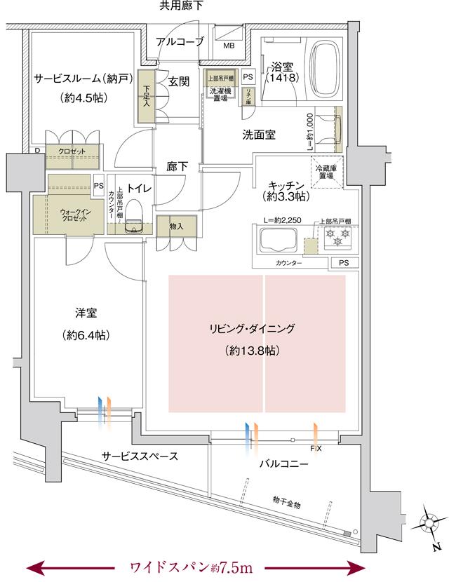 ウエリス京都 東山五条通の間取り図　G：1LDK+S