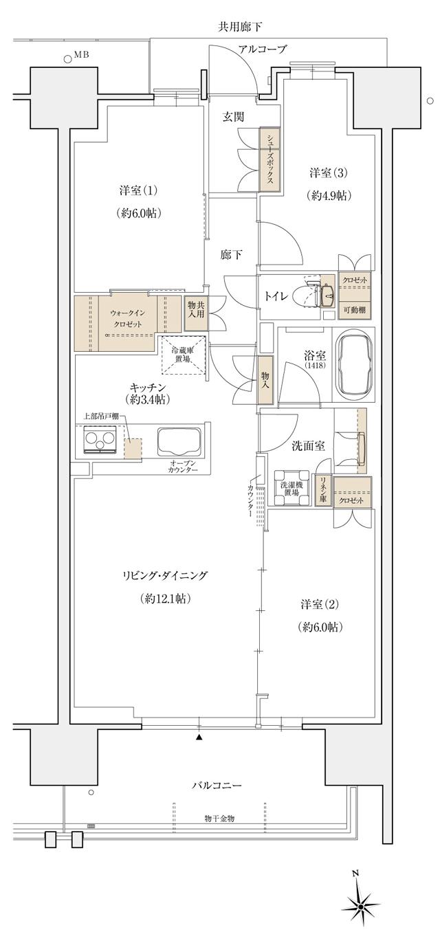 シエリアシティ大津におの浜の間取り図　BF：3LDK+WIC