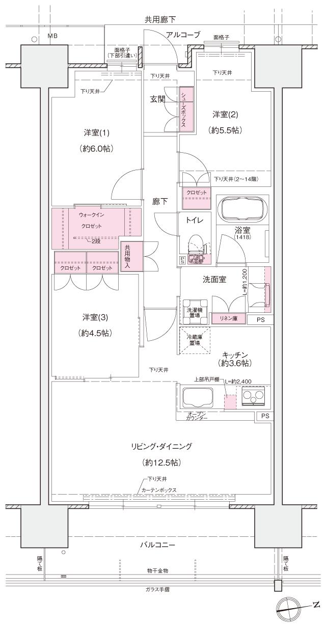 シエリアシティ大津におの浜の間取り図　CP：3LDK+WIC