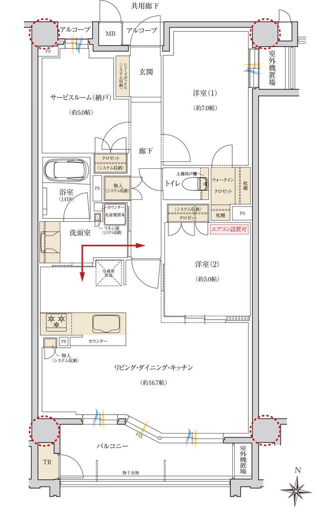 レ・ジェイド西宮北口の間取り図　D1：2LDK+S+WIC