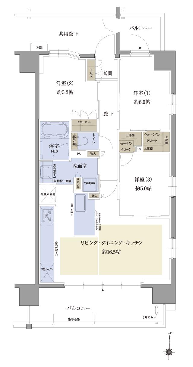 サンクレイドル塚口レジデンスの間取り図　C：3LDK+2WIC