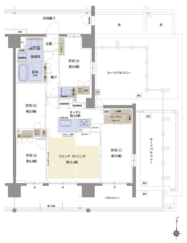 サンクレイドル塚口レジデンスの間取り図　Kr：4LDK+WIC