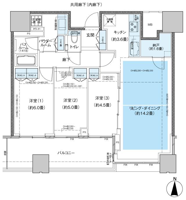 梅田ガーデンレジデンスの間取り図　S-75D：3LDK+N
