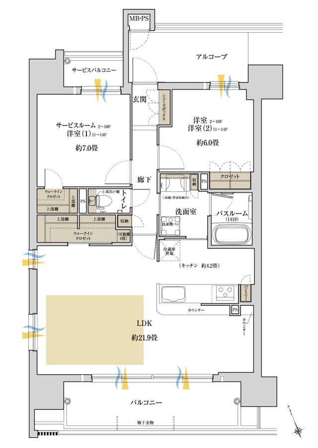 ワコーレ姫路北条口 フロントの間取り図　Aメニュー1：2LDK／1LDK+S
