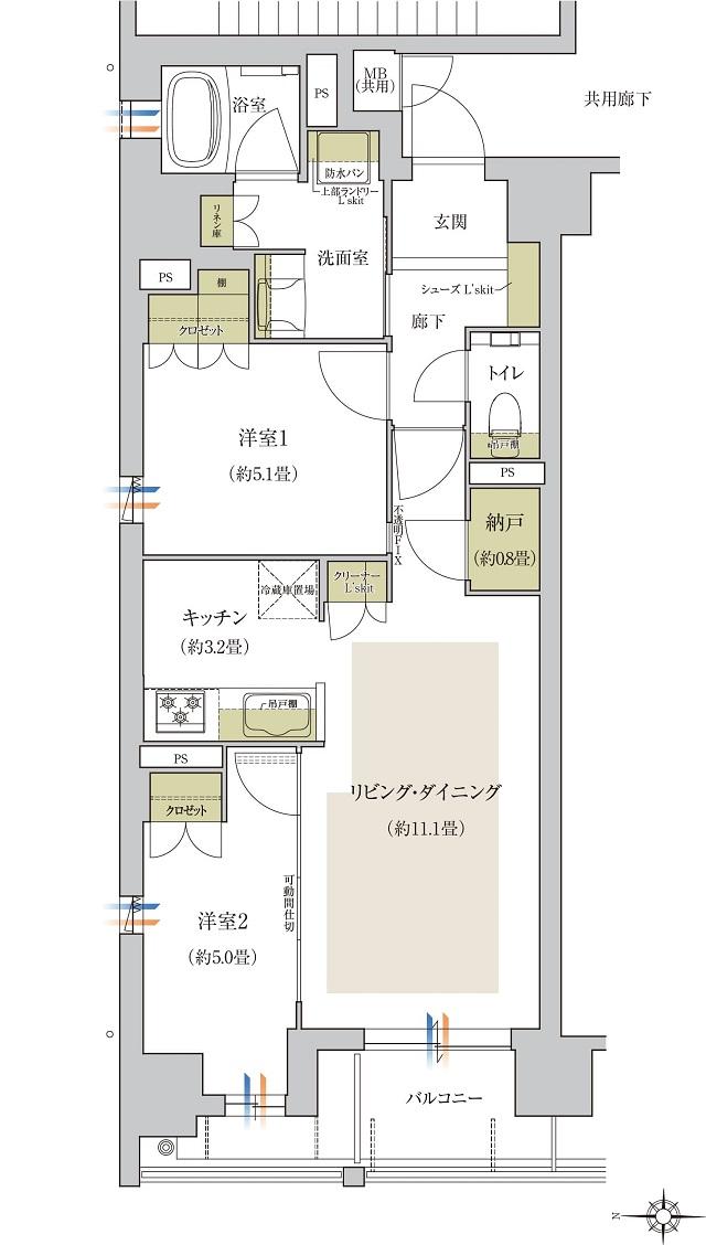 ローレルアイ京都四条大宮の間取り図　A：2LDK+N