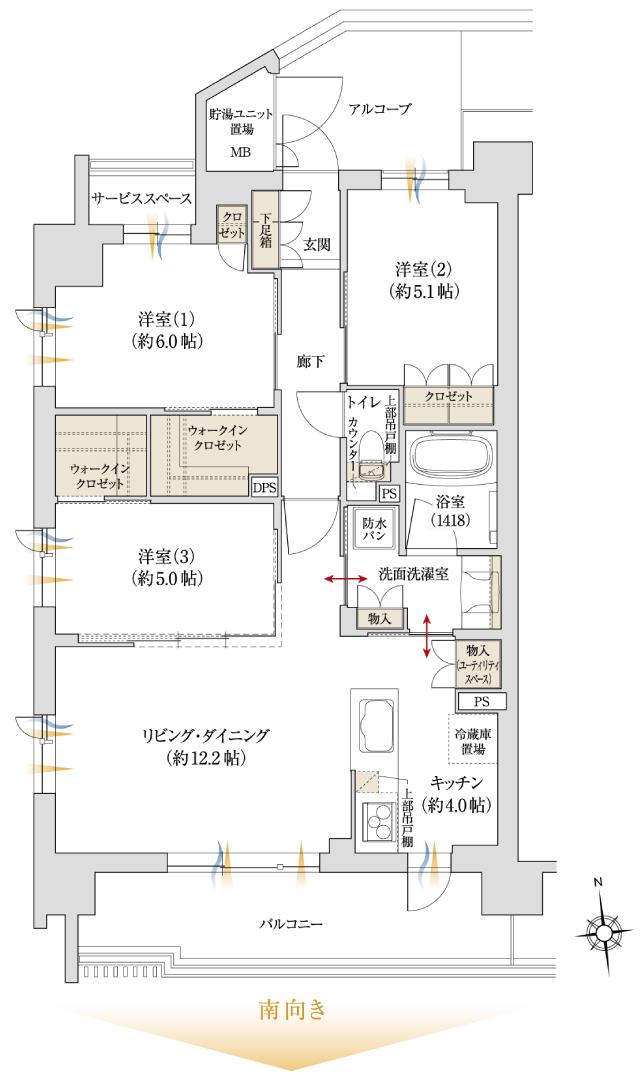 ジオ京都桂川テラスの間取り図　A：3LDK