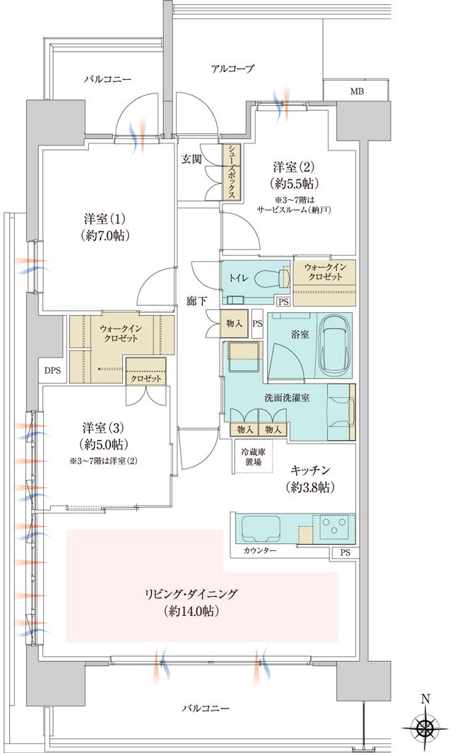 ジオ京都西院の間取り図　SA：3LDK+WIC