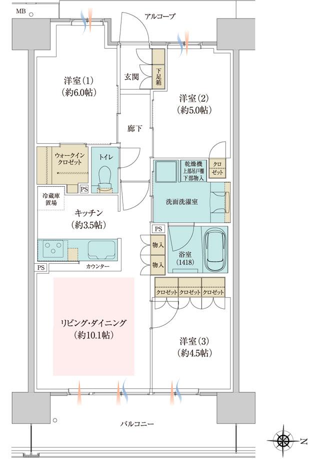 ジオ京都西院の間取り図　EC：3LDK＋WIC